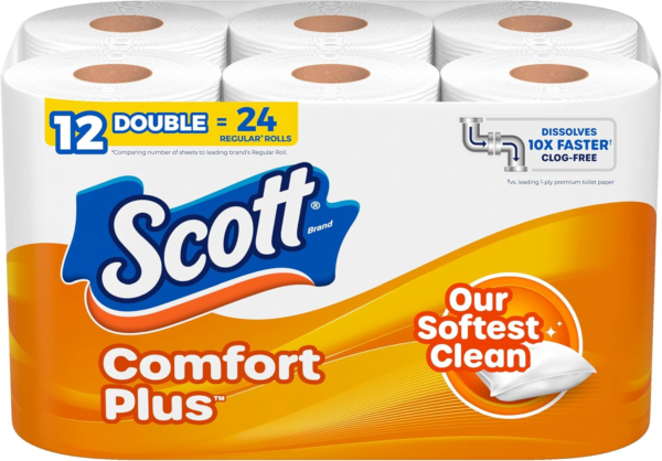 Comfortplus Toilet Paper, 12 Double Rolls, 231 Sheets per Roll, Septic-Safe, 1-Ply Toilet Tissue - Image 2